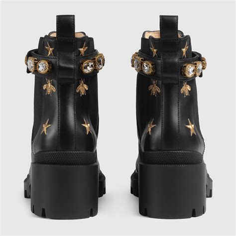 fake gucci embroidered leather ankle boot with belt|gucci interlocking g leather boot.